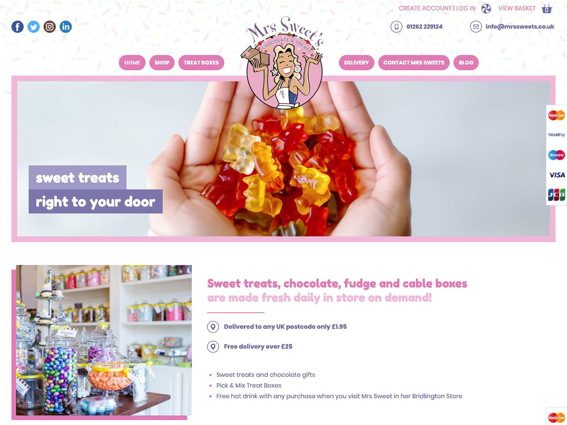 A website design for a sweet and chocolate shop