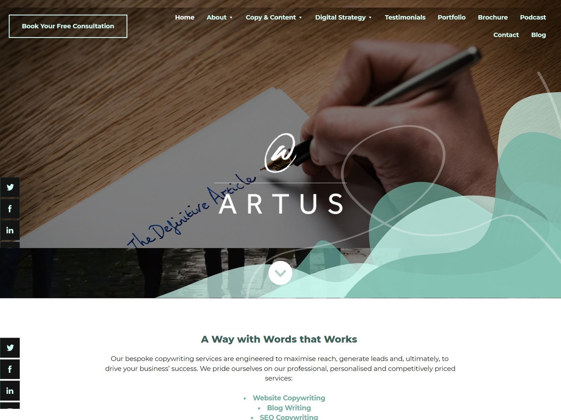 The new Artus website, designed by it'seeze, shown on desktop