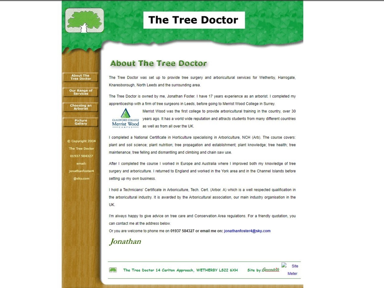 The previous Tree Doctor website shown on desktop